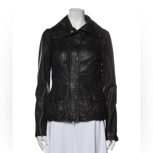VinceWomen’s Black Soft Moto Leather Bomber Jacket in Medium